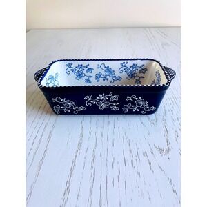 Temp-Tations by Tara Floral Lace  Ceramic Loaf Baking Pan Rectangular 8.5x4.5x3